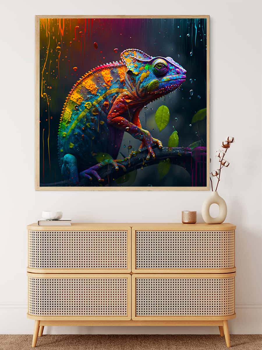 Colorful chameleon in the rain — AB Diamond Painting Kit, product view 3