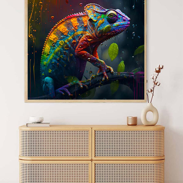 Colorful chameleon in the rain — AB Diamond Painting Kit, product view 3