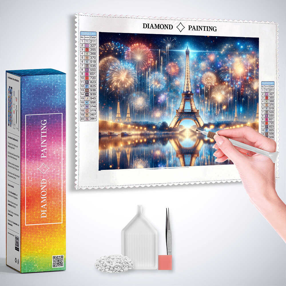 Fireworks above the Eiffel Tower — Diamond Painting Kit, product view 3