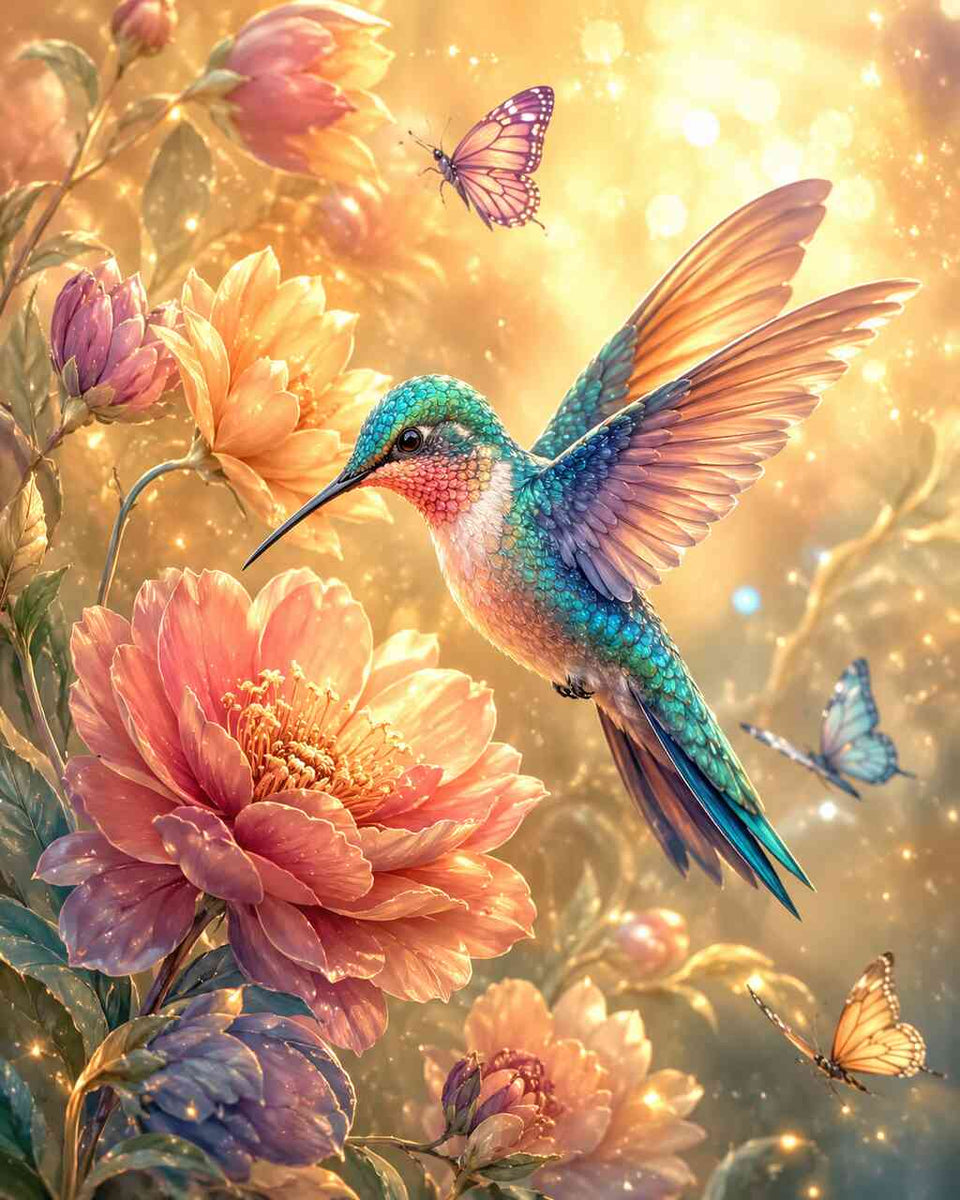 Morning Hummingbird Magic — Diamond Painting Kit design