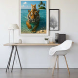 Cat swimming on tiger through the sea — Diamond Painting Kit, product view 2