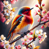 Bird on a cherry tree branch — Diamond Painting Kit design