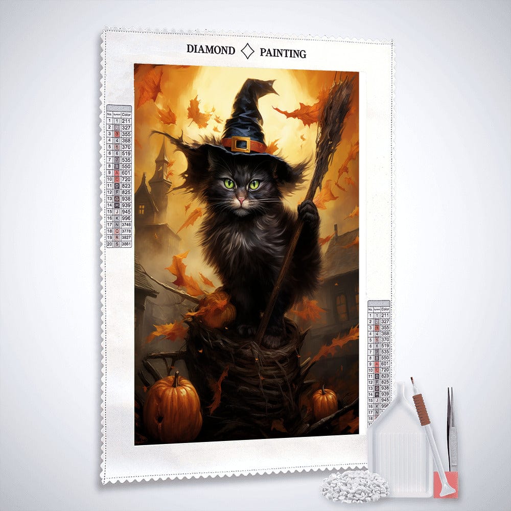 Cat riding a broom — Diamond Painting Kit, product view 2