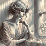 Thinking of you: Woman looks out of window — Diamond Painting Kit design