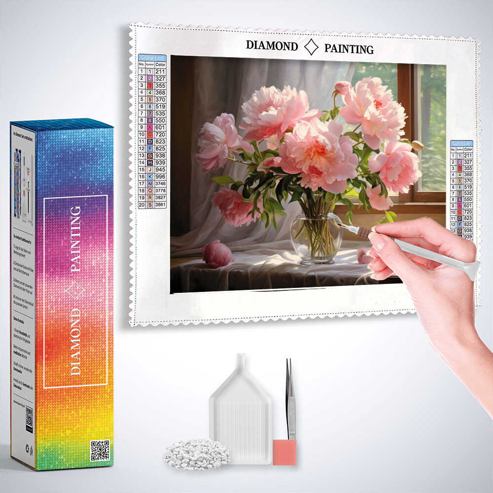 Morning Light and Peonies — Diamond Painting Kit, product view 3