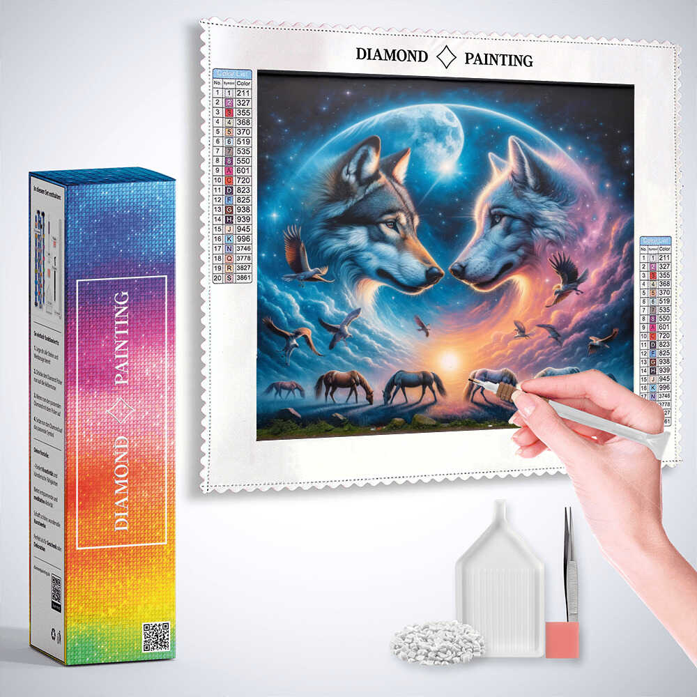 Horses and wolves couples — Diamond Painting Kit, product view 3