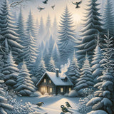 House in snowy fir trees — Diamond Painting Kit design