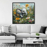 Baby Elephant in Spring Flowers — Diamond Painting Kit, product view 2