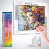 A Young Woman's Floral Awakening — Diamond Painting Kit, product view 3