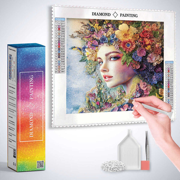 A Young Woman's Floral Awakening — Diamond Painting Kit, product view 3