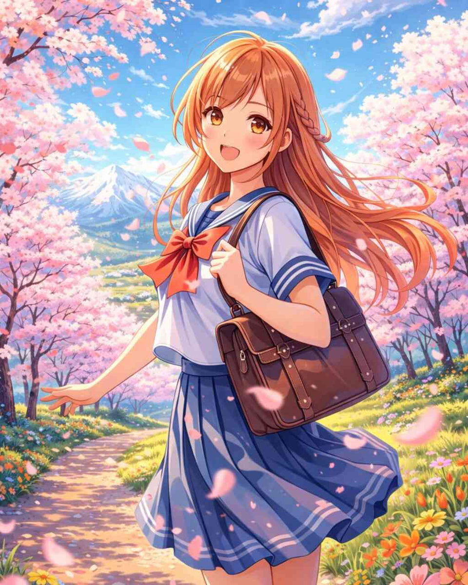 Anime Spring in the Cherry Blossoms — Diamond Painting Kit design