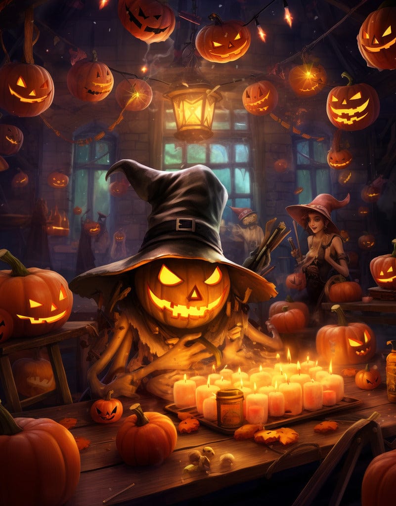 Happy Halloween, pumpkin and bat — Diamond Painting Kit design