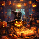 Happy Halloween, pumpkin and bat — Diamond Painting Kit design