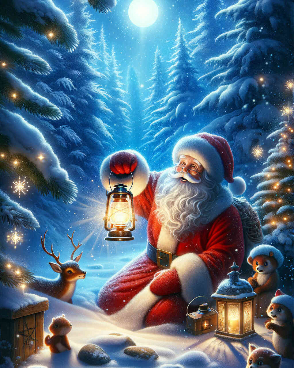 Santa Claus in lantern light — Diamond Painting Kit design