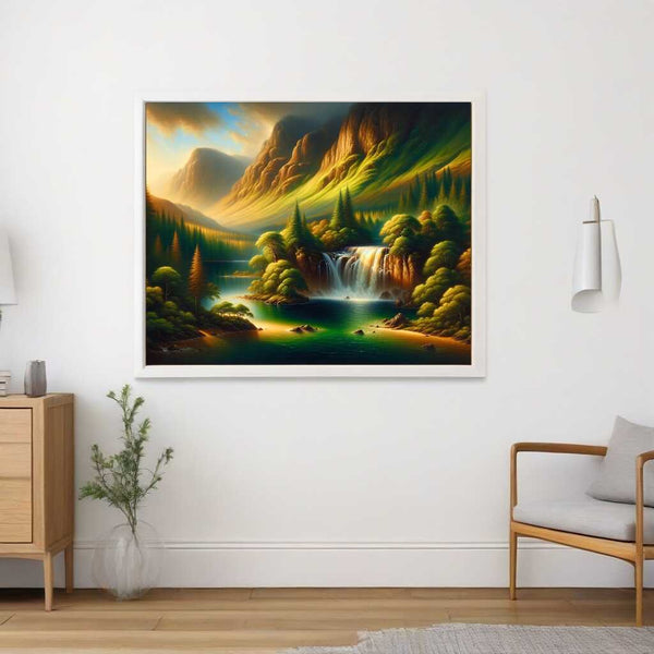 Mountains and a Woodland Waterfall — Diamond Painting Kit, product view 2