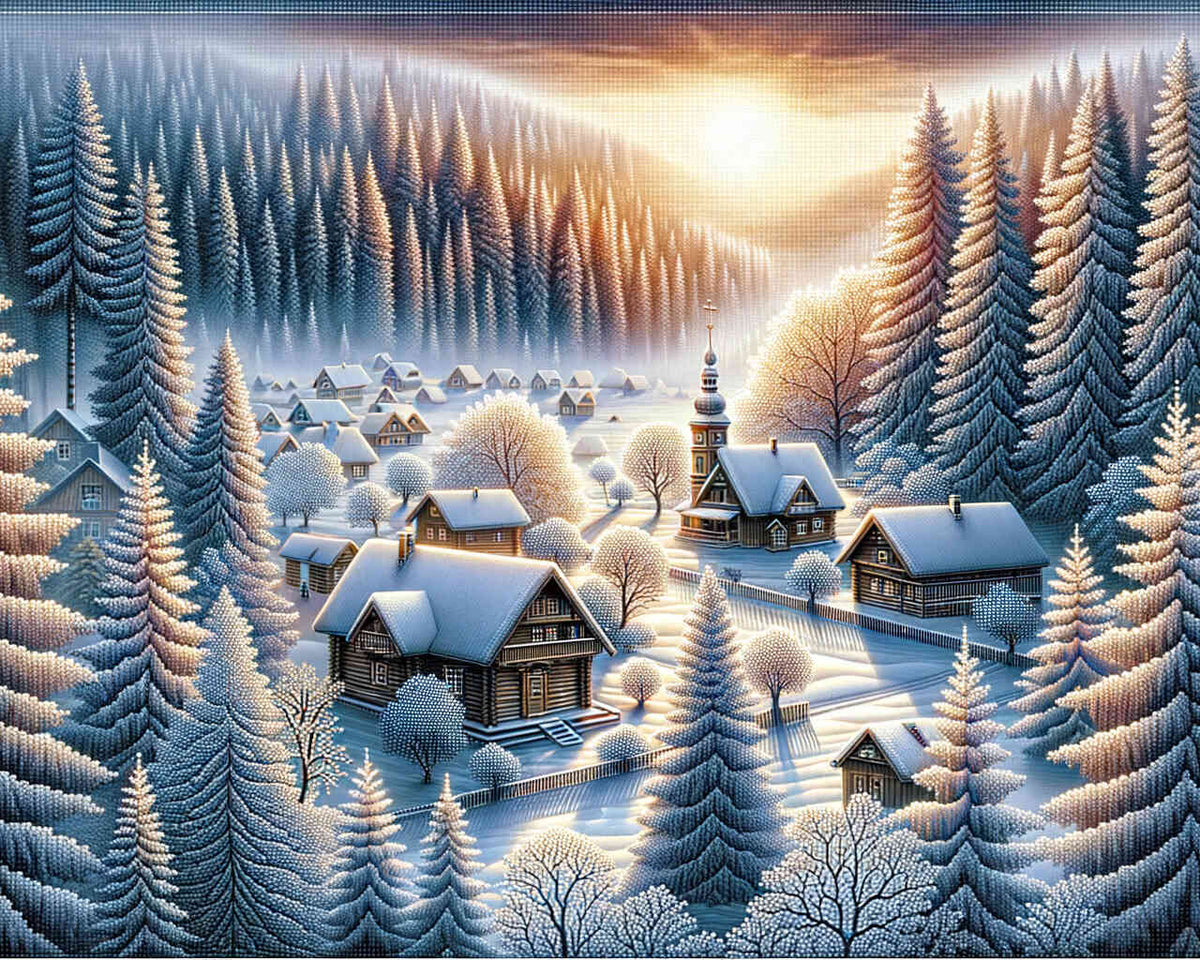 Winter Town in the Forest — Diamond Painting Kit design