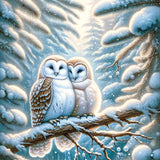 Pair of owls on a fir branch — Diamond Painting Kit design