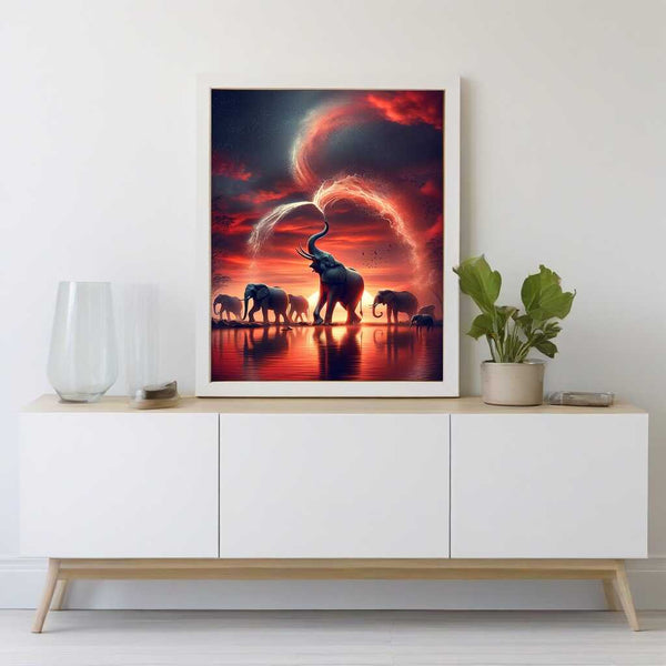 Elephant with water fountain — Diamond Painting Kit, product view 2