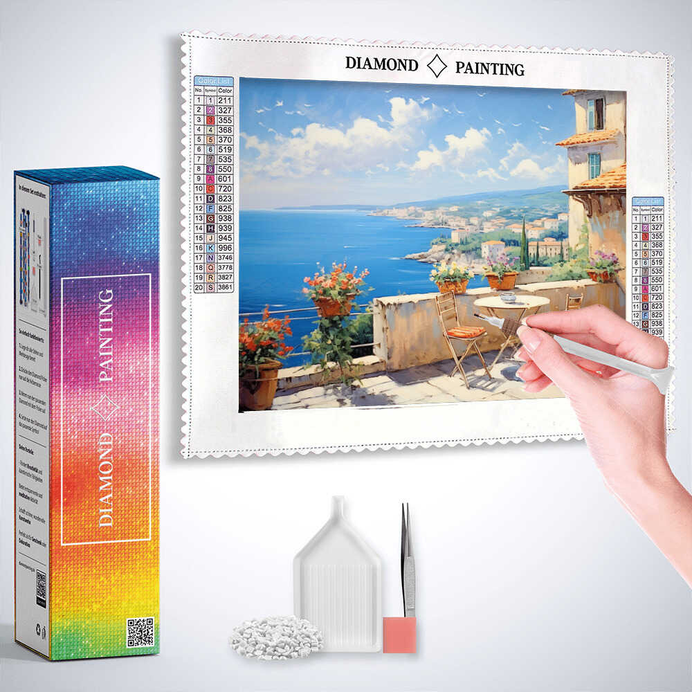 Mediterranean Dreams: A Coastal View — Diamond Painting Kit, product view 3