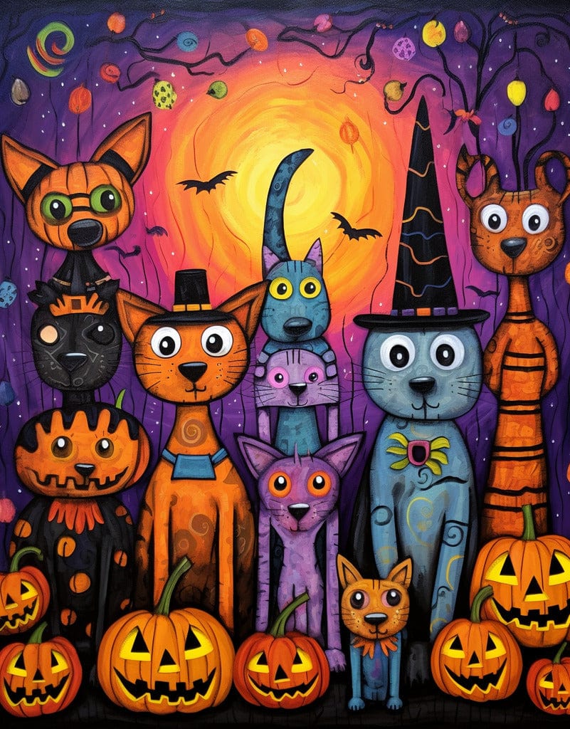 Halloween cats, dogs, spider — Diamond Painting Kit design