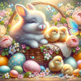 Bunny and Chick in a Basket — Diamond Painting Kit design