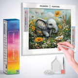Baby Elephant in Spring Flowers — Diamond Painting Kit, product view 3