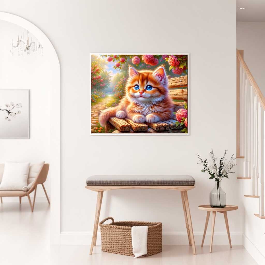 Kitten on a Garden Bench — Diamond Painting Kit, product view 2