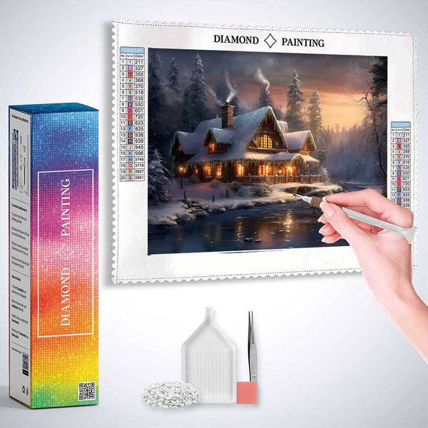 Winter Twilight on a Frozen River — Diamond Painting Kit, product view 3