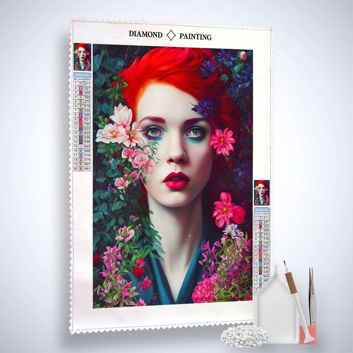 Woman with red hair and flowers — Diamond Painting Kit, product view 2