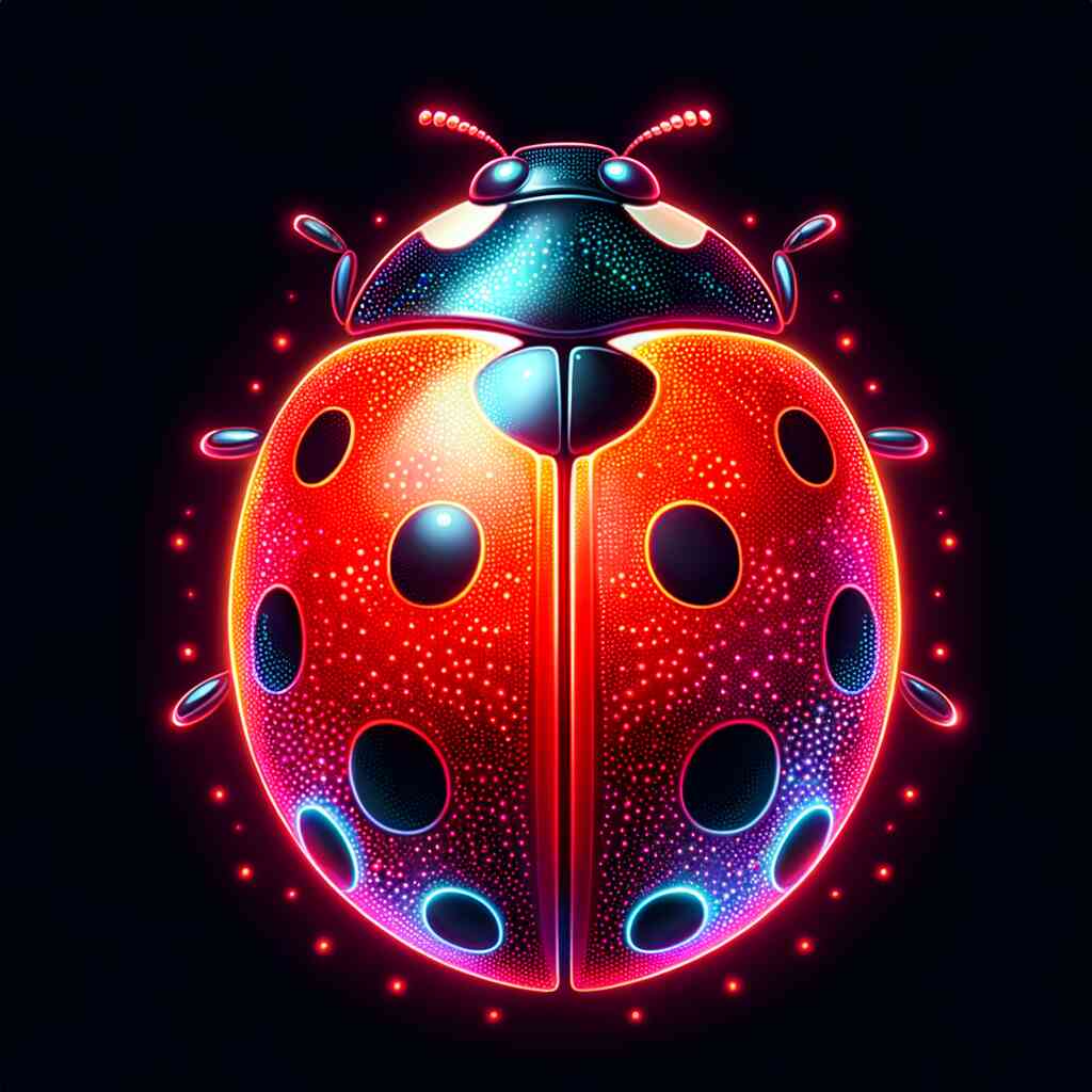 DIY Diamond Painting of a colorful ladybug in vibrant red and deep blue tones with shimmering dots, titled "Shining Wonders".