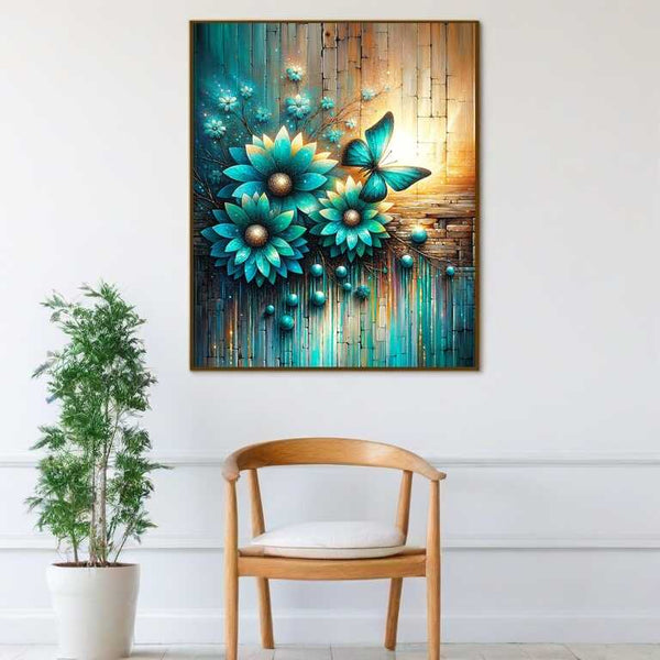 Three turquoise flowers — Diamond Painting Kit, product view 2