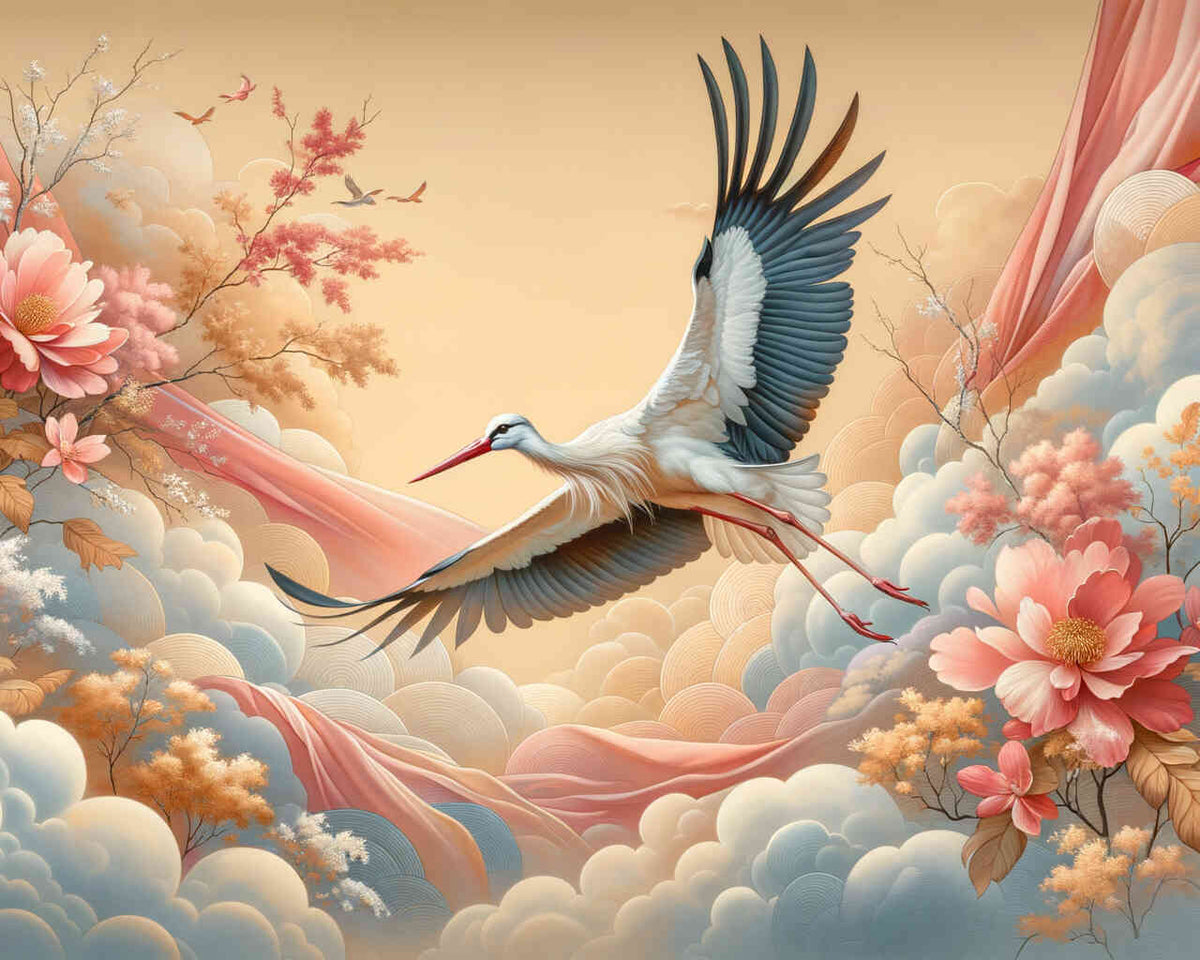 Stork in Flight — Diamond Painting Kit design