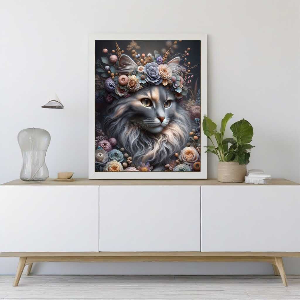 Cat with flower wreath — Diamond Painting Kit, product view 2
