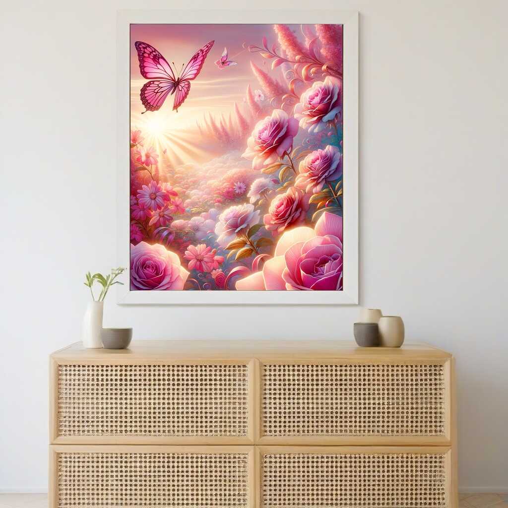 Pink Rose Butterfly — Diamond Painting Kit, product view 2