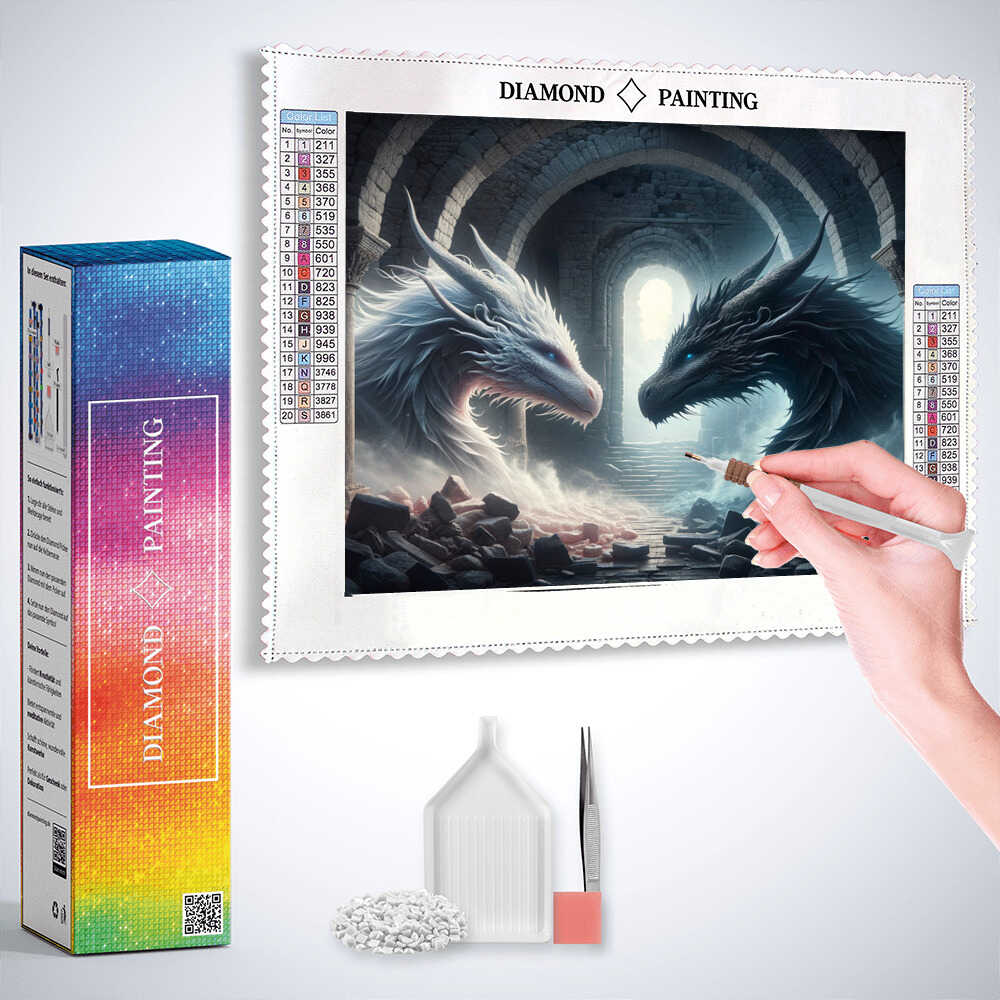 Dragons in Black and White — Diamond Painting Kit, product view 3
