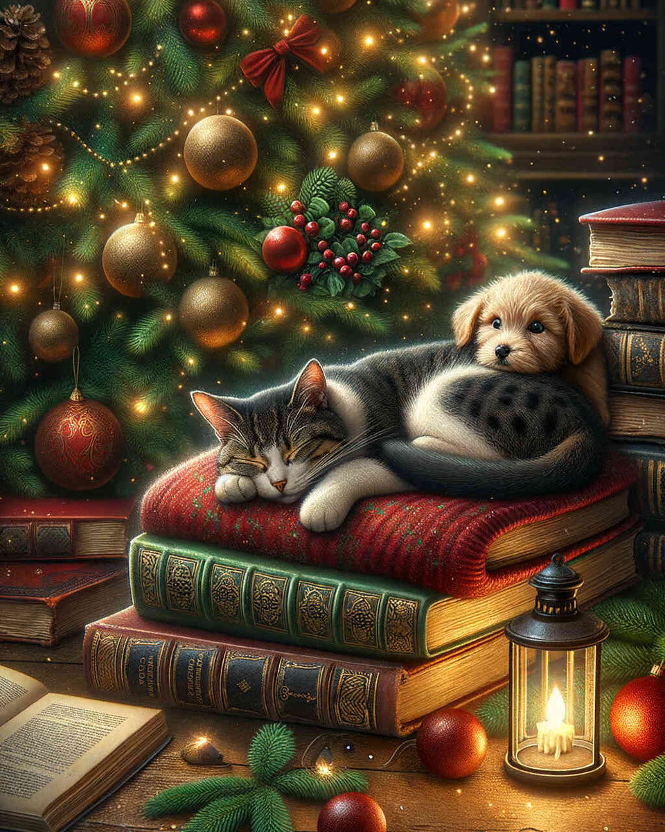 Book series dog and cat — Diamond Painting Kit design