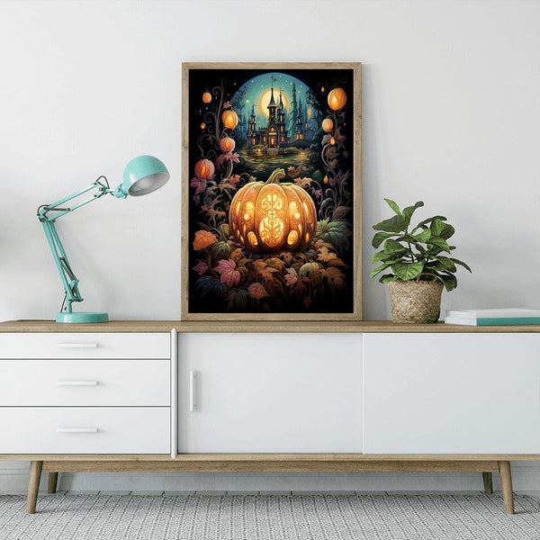 Luminous pumpkin, windowsill — Diamond Painting Kit, product view 3