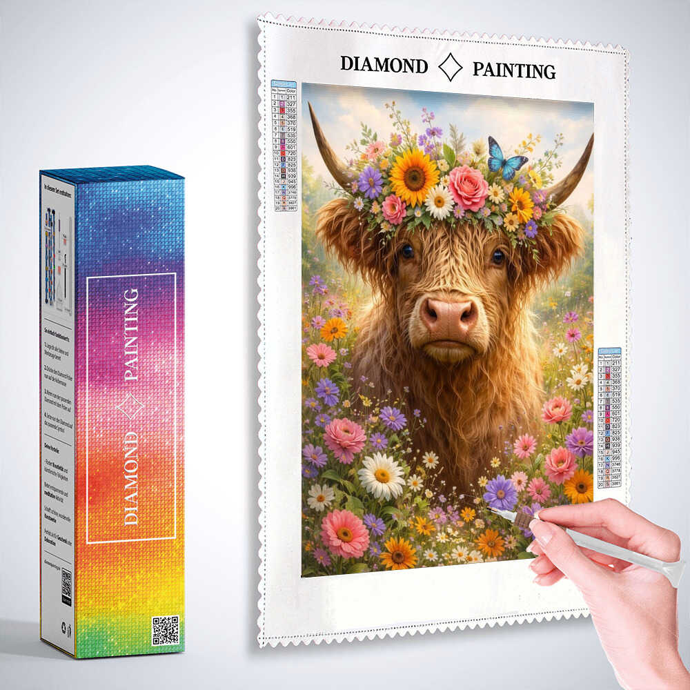 Highland Cow with a Flower Crown — Diamond Painting Kit, product view 3