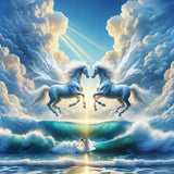 White horses and clouds — Diamond Painting Kit design
