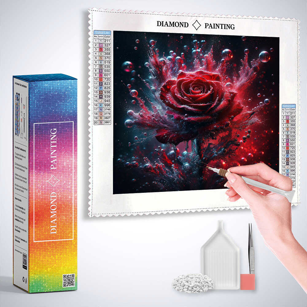 Red rose surrounded by water — Diamond Painting Kit, product view 3