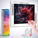Red rose surrounded by water — Diamond Painting Kit, product view 3