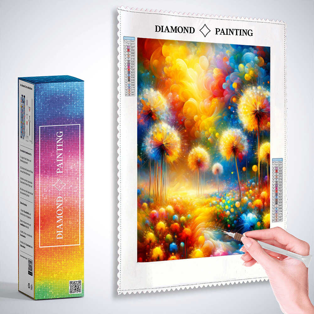 Abstract dandelions, colorful — Diamond Painting Kit, product view 2