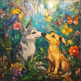 Dogs in a Tropical Flower Garden — Diamond Painting Kit design