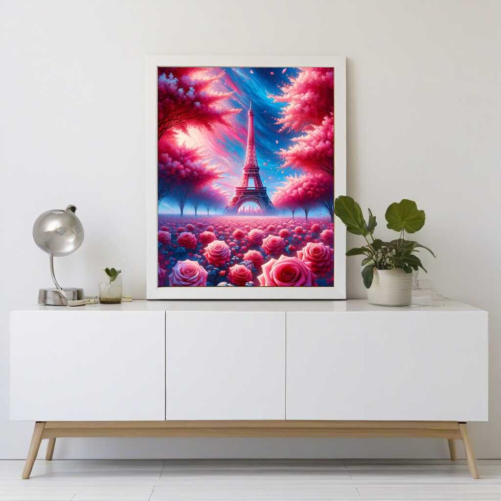 Eiffel Tower in rose blossom splendor — Diamond Painting Kit, product view 2