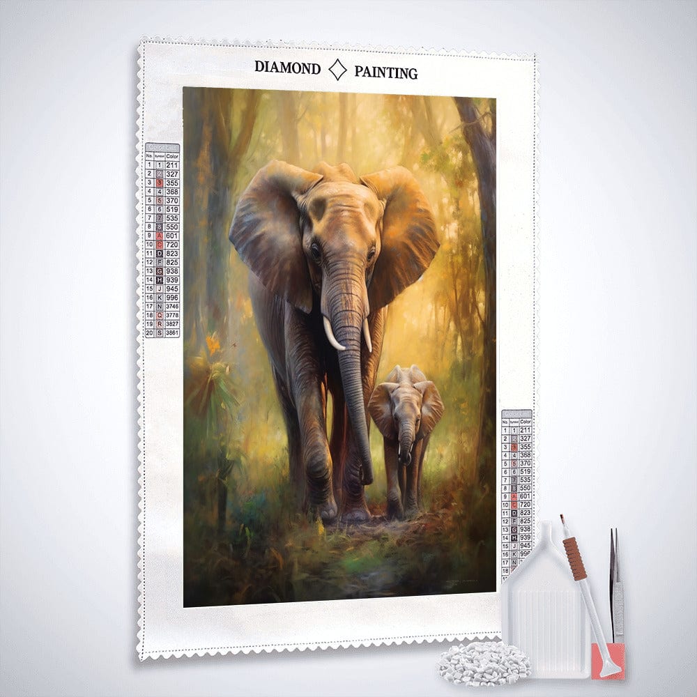 Elephant with calf, forest — Diamond Painting Kit, product view 2