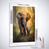 Elephant with calf, forest — Diamond Painting Kit, product view 2