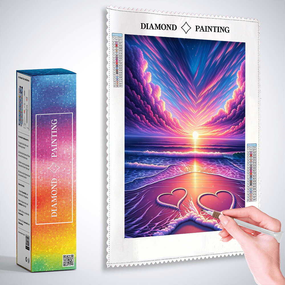 Love heart in the sand sunset — Diamond Painting Kit, product view 3