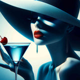 Woman with big hat drinking martini with cherry — Diamond Painting Kit design