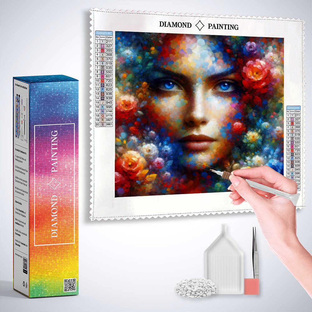 Woman with blue eyes — AB Diamond Painting Kit, product view 3