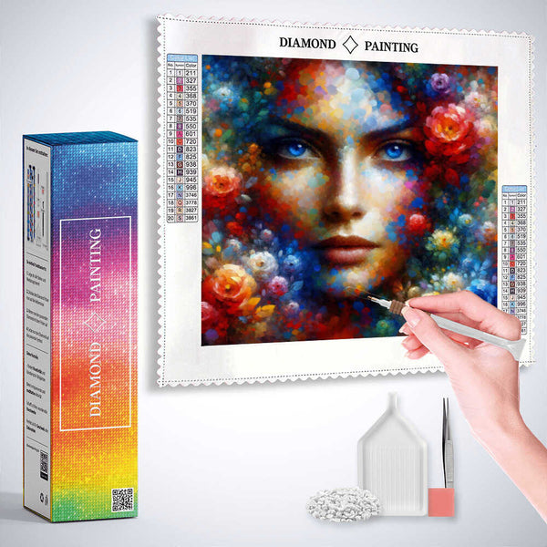 Woman with blue eyes — AB Diamond Painting Kit, product view 3